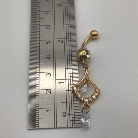 Goldtone Belly Button Rings Dangle with Cubic Zirconia - Picture 6 of 7
